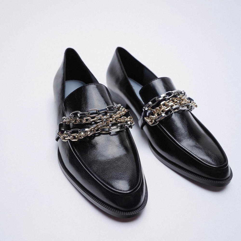 ZARA Black Low Heel Multi Chain Loafer